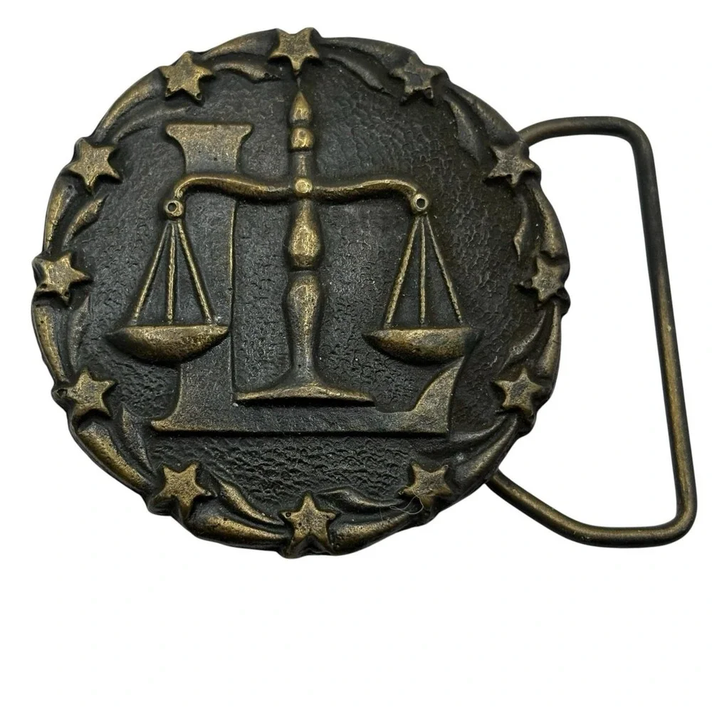 Bouwerie‎ Lane Brass Belt Buckle Libra Balance Celestial Vintage Round Horoscope